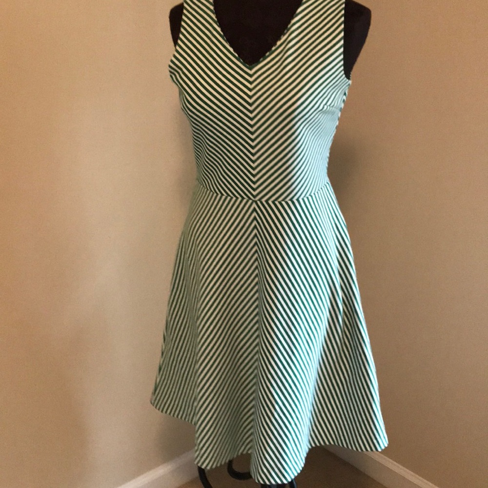 EUC Talbots Green and White Fit and Flare